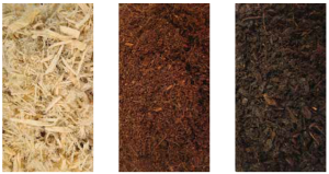 Wood fiber, coconut fiber and bark as peat substitutes.