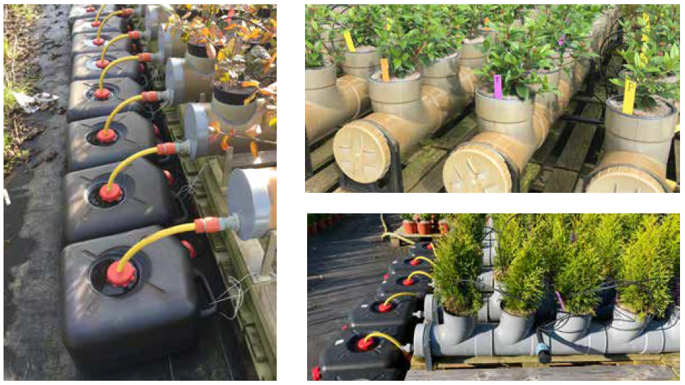 Equipment used to measure leaching in outdoor container nurseries.