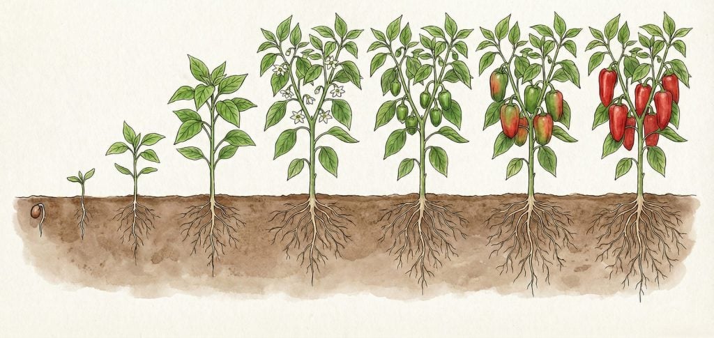 A detailed drawing of a plant showcasing its roots and leaves, emphasizing its natural structure and growth.